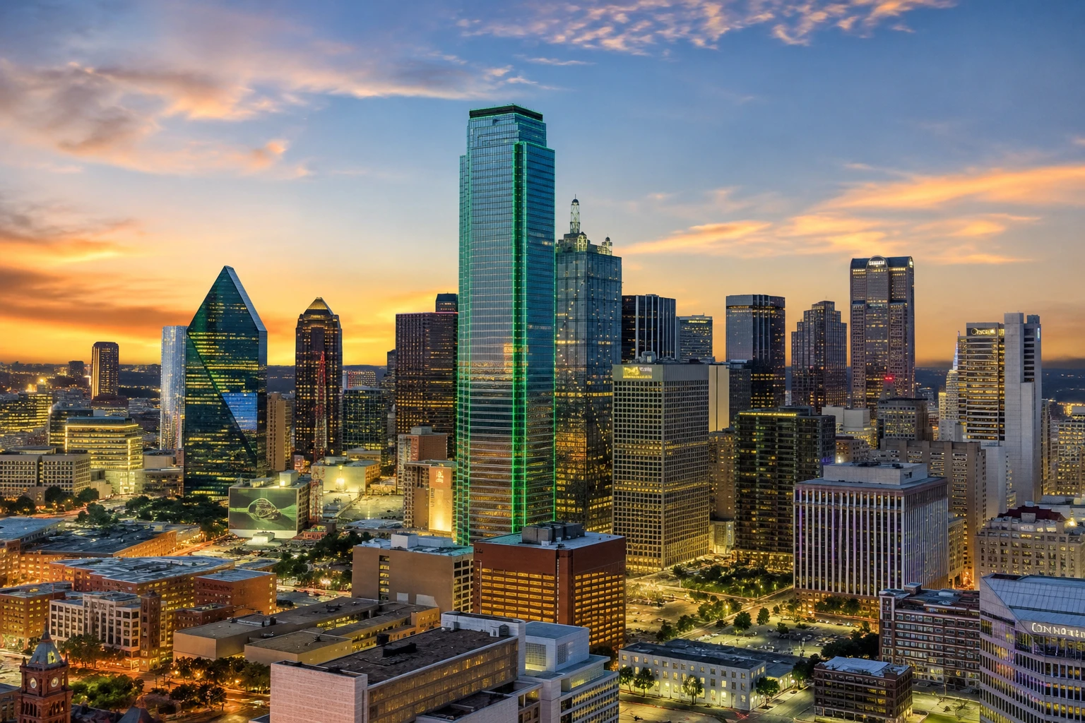 Dallas, Texas skyline at sunset